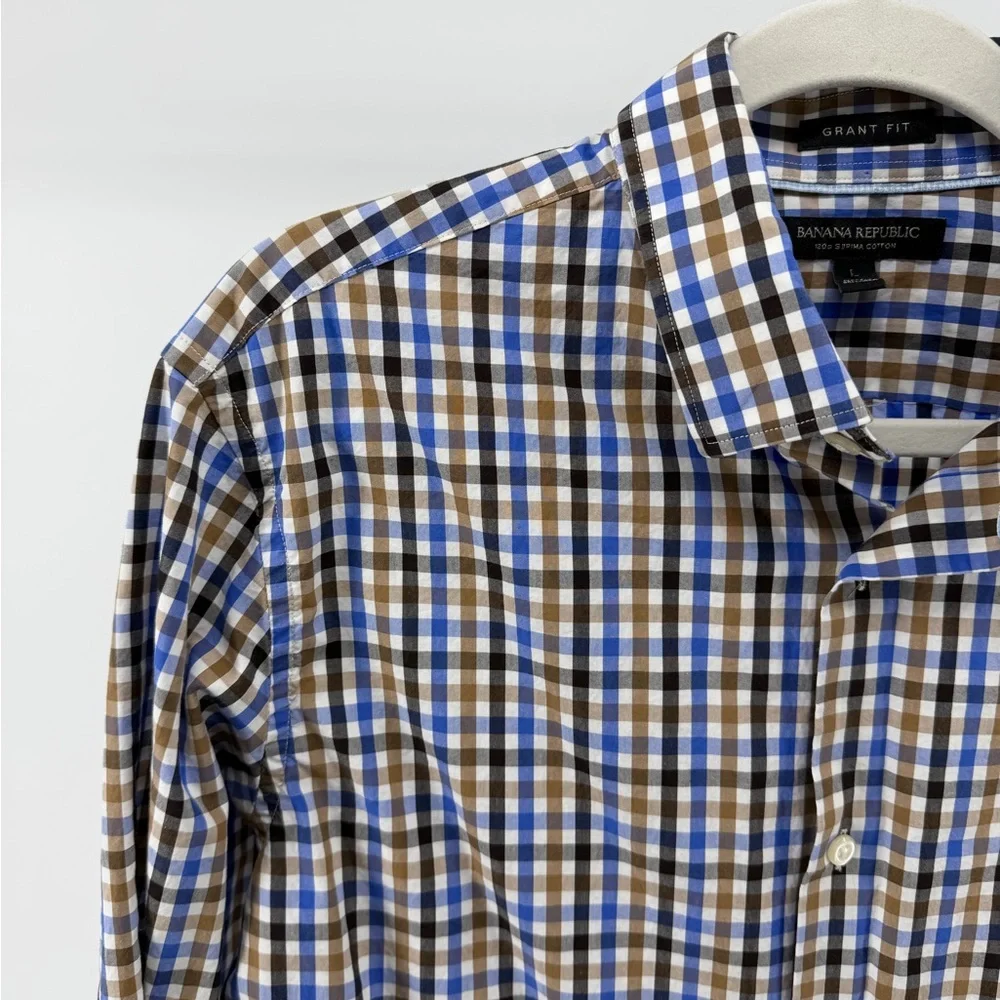 Banana Republic Supima Cotton Grant Fit Check Plaid Button-Up Shirt, Men's Large